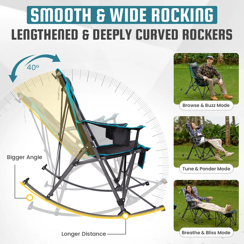 FUNDANGO SunsetHaven 3D Mesh L Portable Rocking Camp Chair | High-Back Padded Rocker with Breathable 3D Mesh, 440lb Capacity