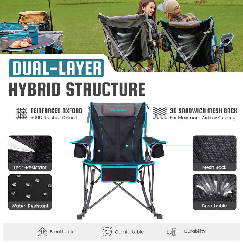 FUNDANGO SunsetHaven 3D Mesh L Portable Rocking Camp Chair | High-Back Padded Rocker with Breathable 3D Mesh, 440lb Capacity