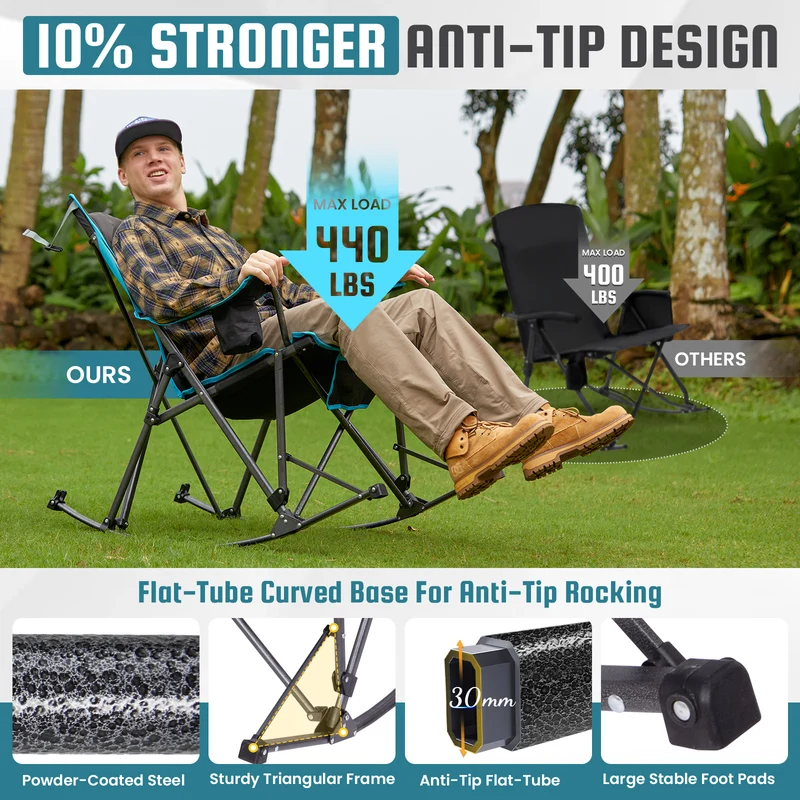 FUNDANGO SunsetHaven 3D Mesh L Portable Rocking Camp Chair | High-Back Padded Rocker with Breathable 3D Mesh, 440lb Capacity
