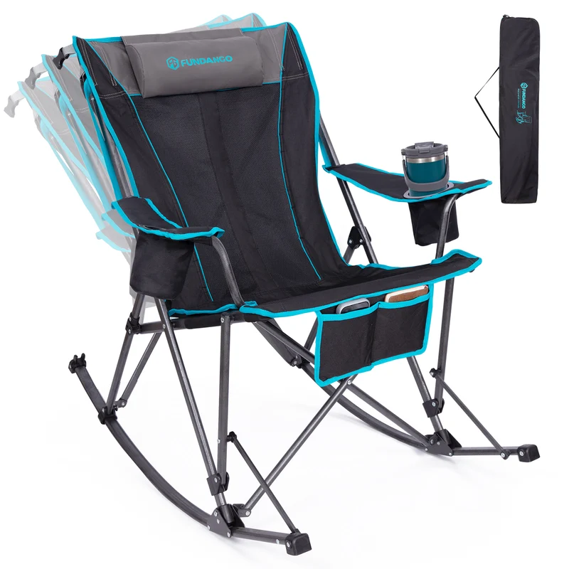 FUNDANGO SunsetHaven 3D Mesh L Portable Rocking Camp Chair | High-Back Padded Rocker with Breathable 3D Mesh, 440lb Capacity
