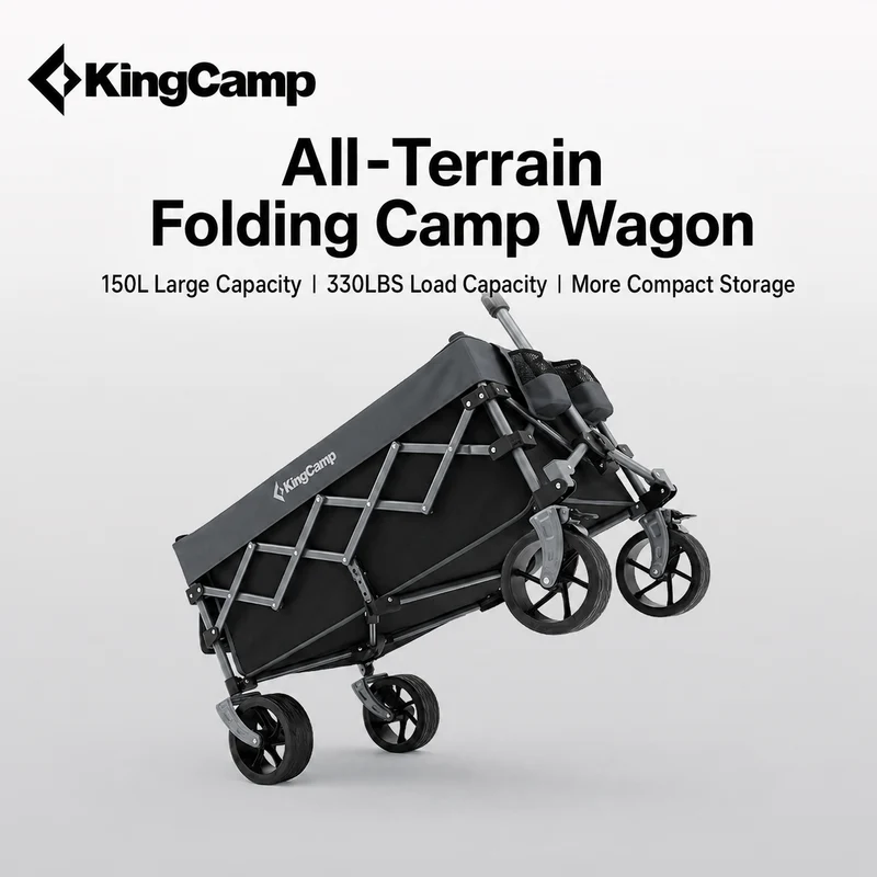 KingCamp TrailMate S6 Compact Folding Wagon | 150L Lightweight Utility Cart with 6" All-Terrain Wheels, 330lb Capacity