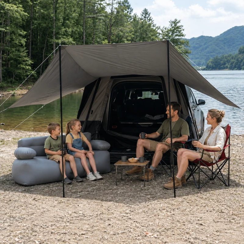 KingCamp BOUNDLESS X3 PRO Tarp UPF50+ Waterproof Canopy for SUV Tent, 15+ sq ft Expandable Sun Shelter, Standalone or Connects to X3 PRO Camping Tent