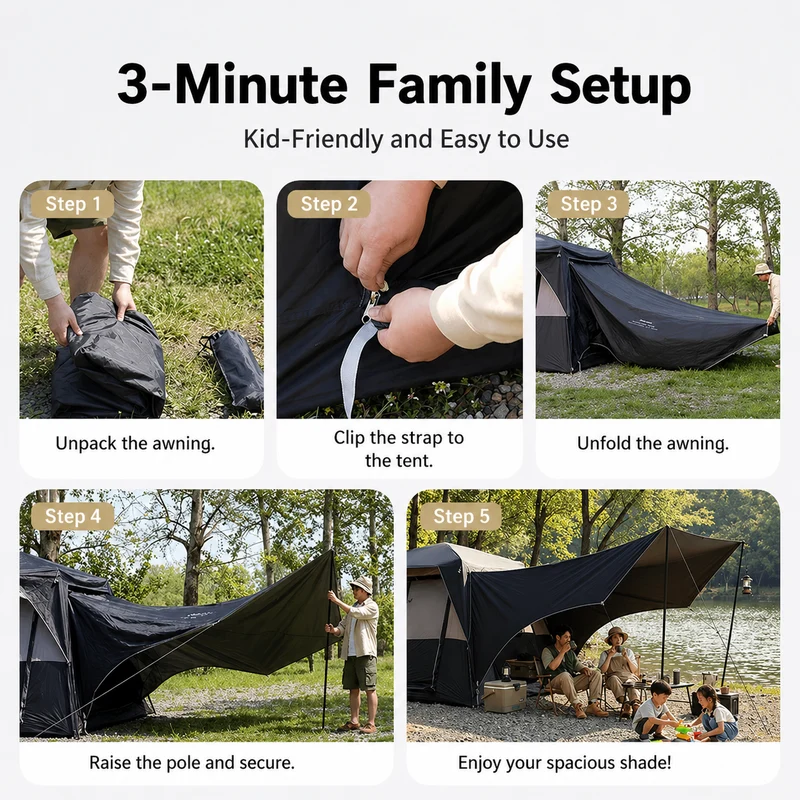 KingCamp BOUNDLESS X3 PRO Tarp UPF50+ Waterproof Canopy for SUV Tent, 15+ sq ft Expandable Sun Shelter, Standalone or Connects to X3 PRO Camping Tent