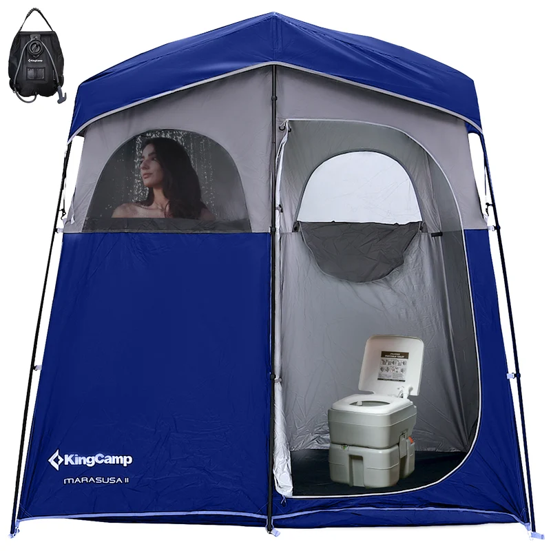KingCamp MARASUSA II Double Privacy Shelter with 20L Solar Shower Bag | 2-Room Camping Shower Tent, UPF50+ Sun Protection, Portable Outdoor Shower Kit