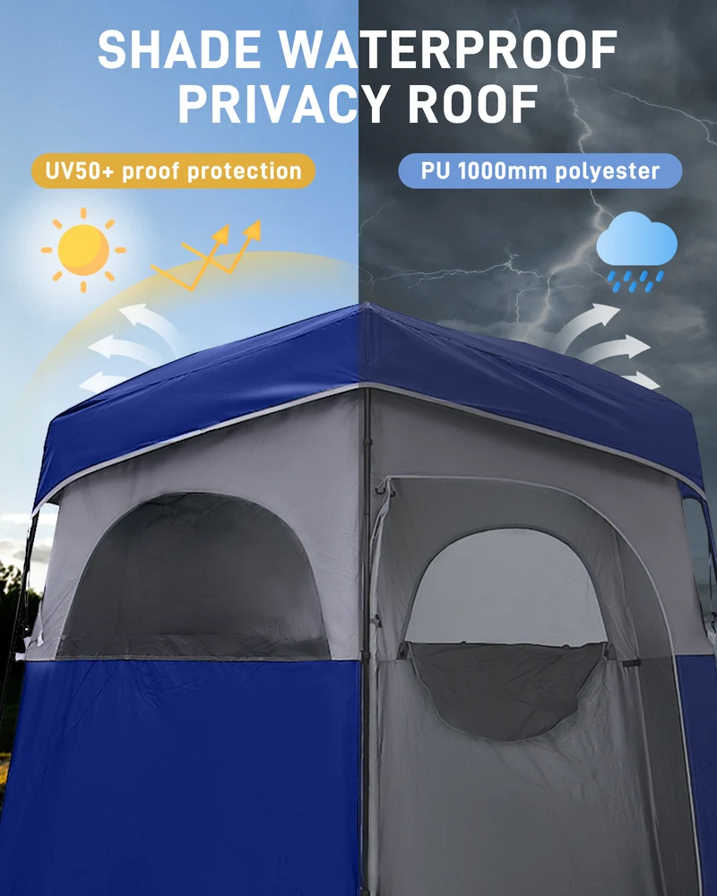 KingCamp MARASUSA II Double Privacy Shelter with 20L Solar Shower Bag | 2-Room Camping Shower Tent, UPF50+ Sun Protection, Portable Outdoor Shower Kit