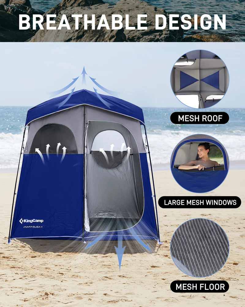 KingCamp MARASUSA II Double Privacy Shelter with 20L Solar Shower Bag | 2-Room Camping Shower Tent, UPF50+ Sun Protection, Portable Outdoor Shower Kit