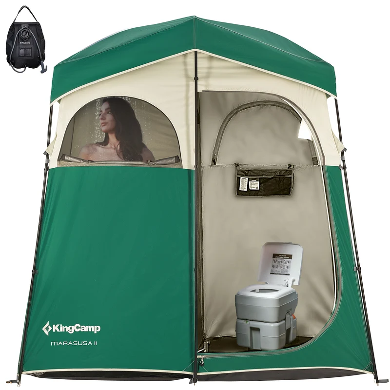 KingCamp MARASUSA II Double Privacy Shelter with 20L Solar Shower Bag | 2-Room Camping Shower Tent, UPF50+ Sun Protection, Portable Outdoor Shower Kit