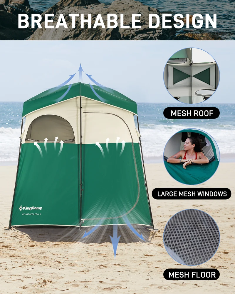 KingCamp MARASUSA II Double Privacy Shelter with 20L Solar Shower Bag | 2-Room Camping Shower Tent, UPF50+ Sun Protection, Portable Outdoor Shower Kit