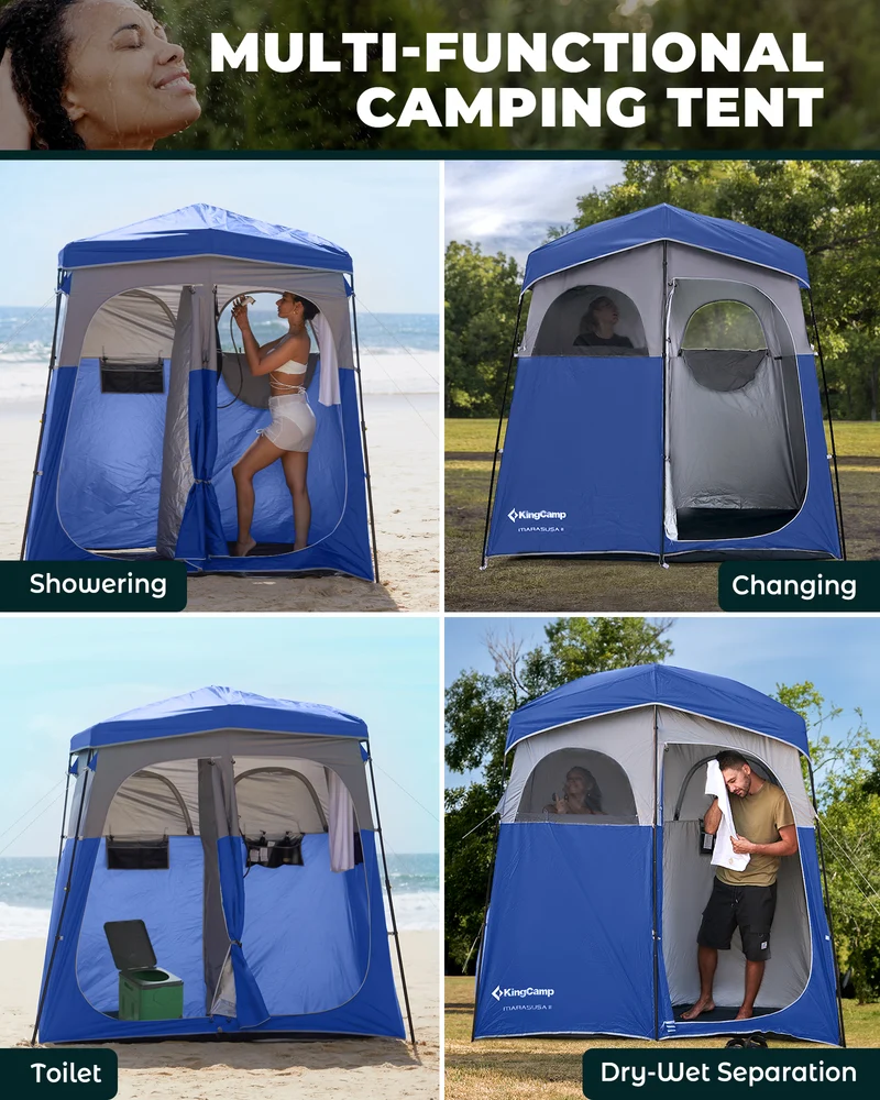 KingCamp MARASUSA Q II Double Privacy Shelter | 2-Room Pop-Up Shower Tent with UPF50+ Sun Protection