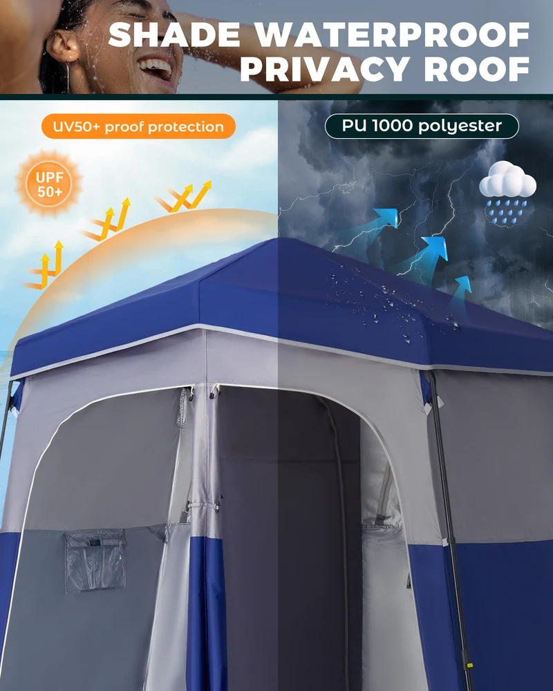 KingCamp MARASUSA Q II Double Privacy Shelter | 2-Room Pop-Up Shower Tent with UPF50+ Sun Protection