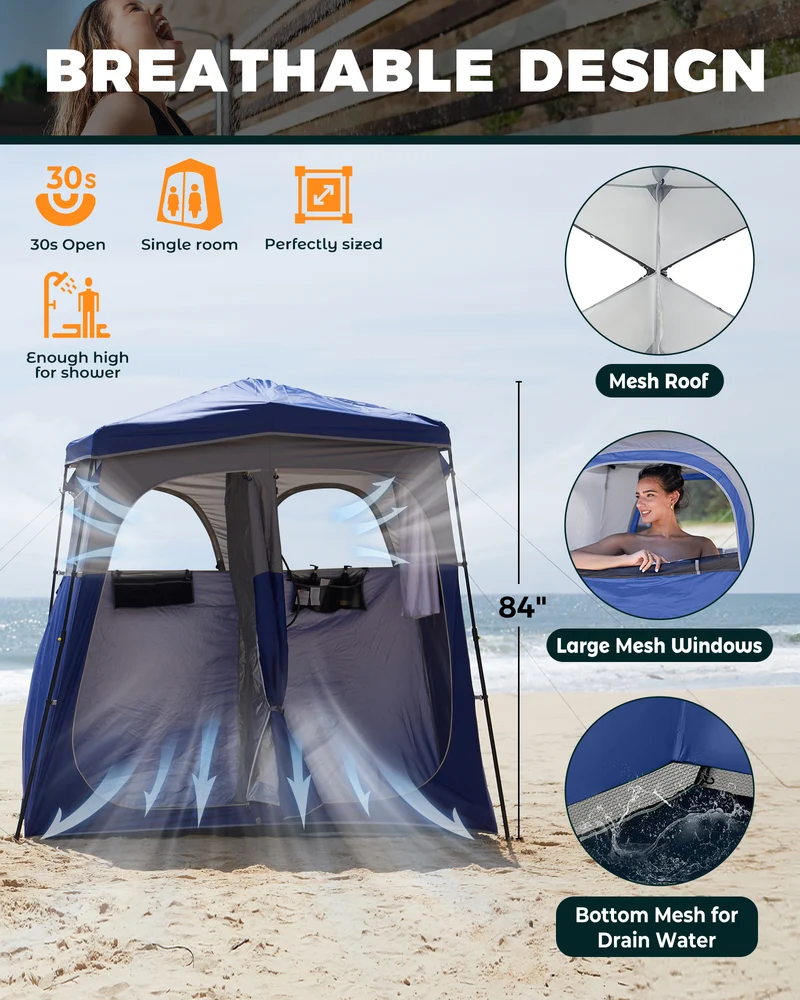 KingCamp MARASUSA Q II Double Privacy Shelter | 2-Room Pop-Up Shower Tent with UPF50+ Sun Protection