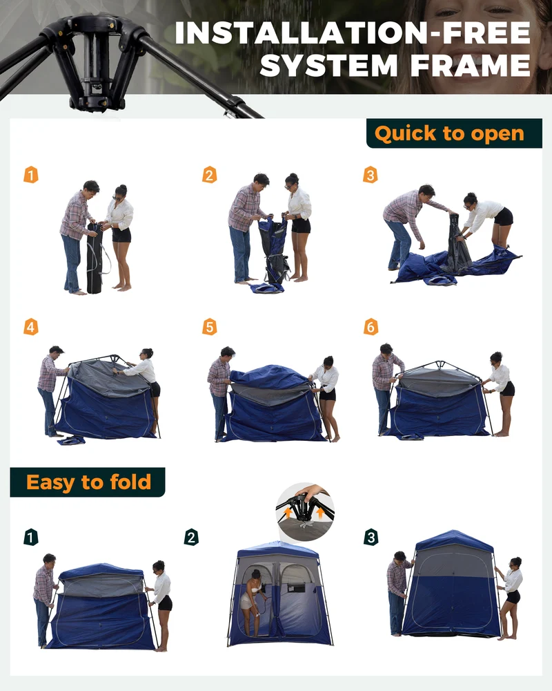 KingCamp MARASUSA Q II Double Privacy Shelter | 2-Room Pop-Up Shower Tent with UPF50+ Sun Protection