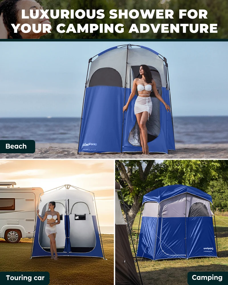KingCamp MARASUSA Q II Double Privacy Shelter | 2-Room Pop-Up Shower Tent with UPF50+ Sun Protection