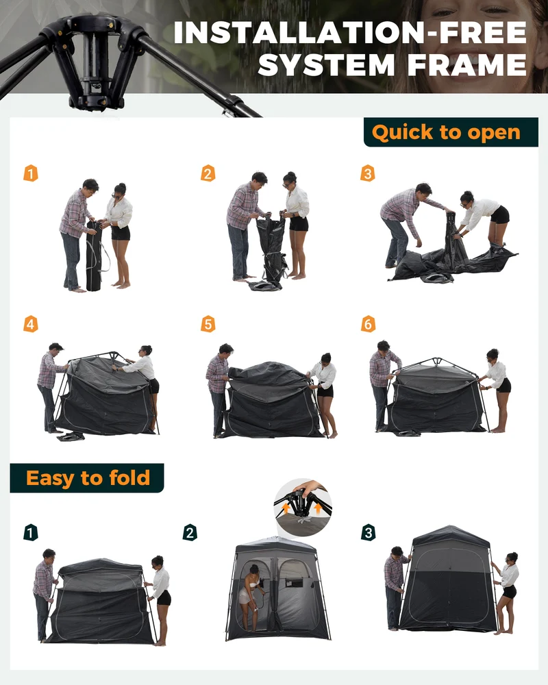 KingCamp MARASUSA Q II Double Privacy Shelter | 2-Room Pop-Up Shower Tent with UPF50+ Sun Protection
