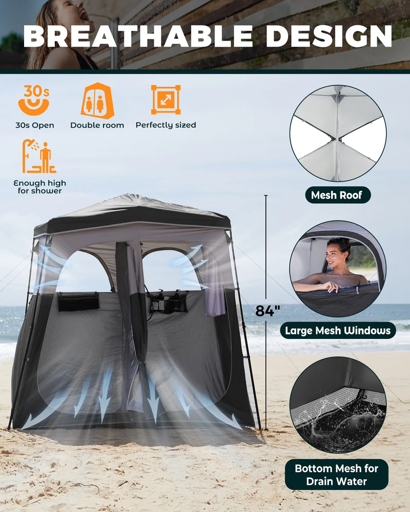KingCamp MARASUSA Q II Double Privacy Shelter | 2-Room Pop-Up Shower Tent with UPF50+ Sun Protection