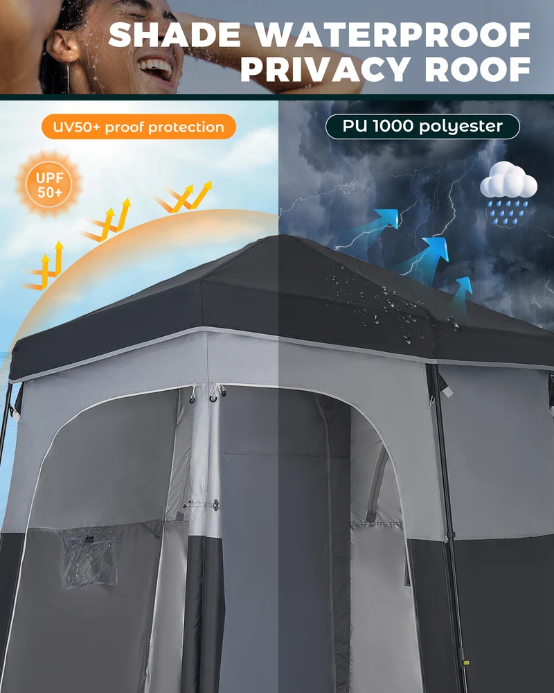 KingCamp MARASUSA Q II Double Privacy Shelter | 2-Room Pop-Up Shower Tent with UPF50+ Sun Protection