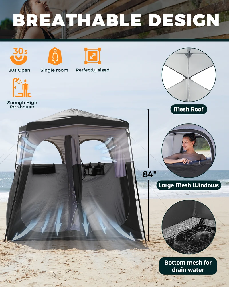 KingCamp MARASUSA Q II Double Privacy Shelter | 2-Room Pop-Up Shower Tent with UPF50+ Sun Protection