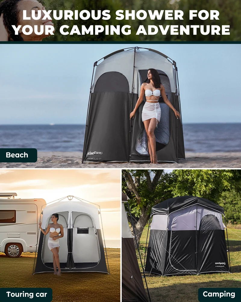 KingCamp MARASUSA Q II Double Privacy Shelter | 2-Room Pop-Up Shower Tent with UPF50+ Sun Protection
