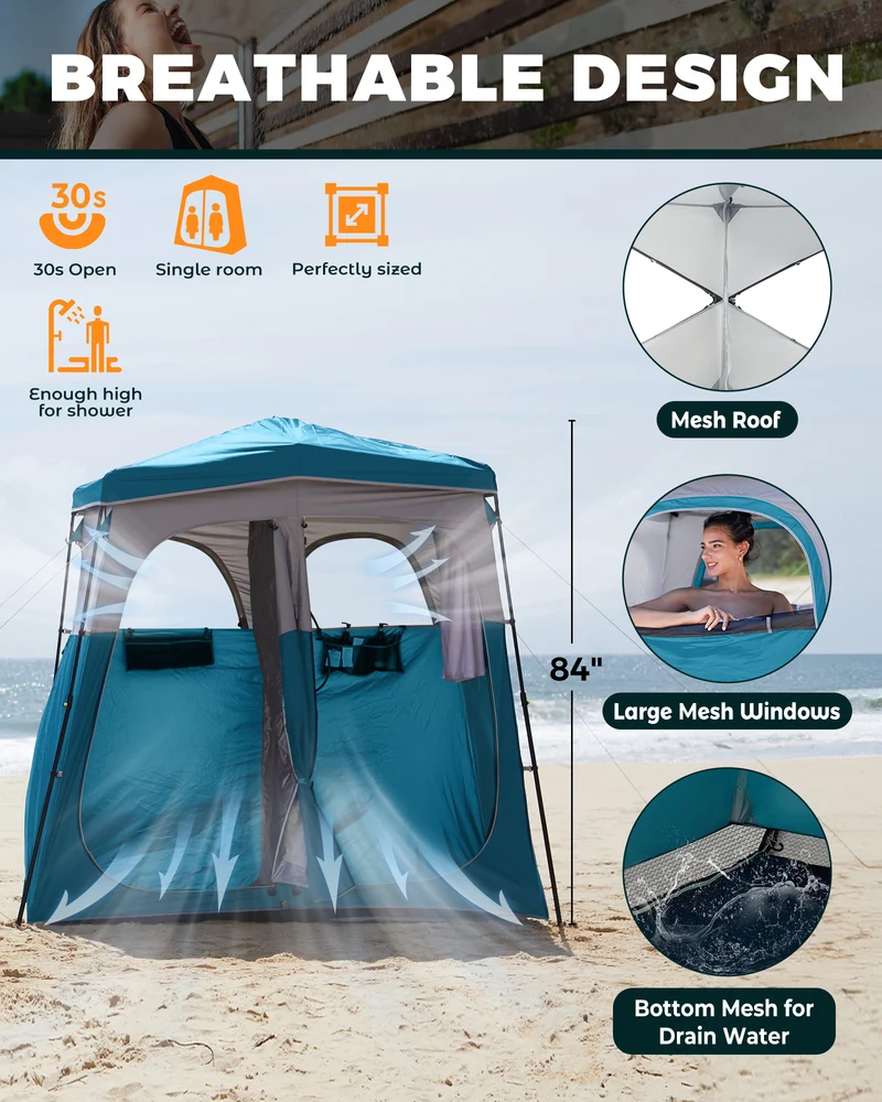 KingCamp MARASUSA Q II Double Privacy Shelter | 2-Room Pop-Up Shower Tent with UPF50+ Sun Protection