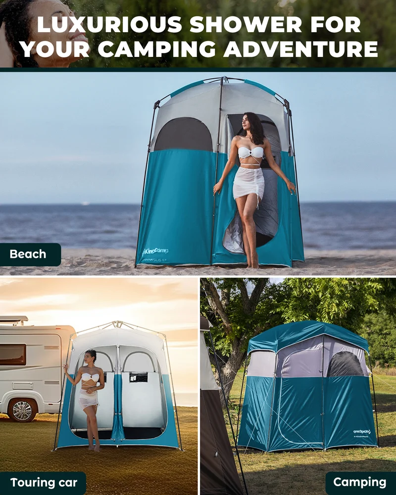 KingCamp MARASUSA Q II Double Privacy Shelter | 2-Room Pop-Up Shower Tent with UPF50+ Sun Protection