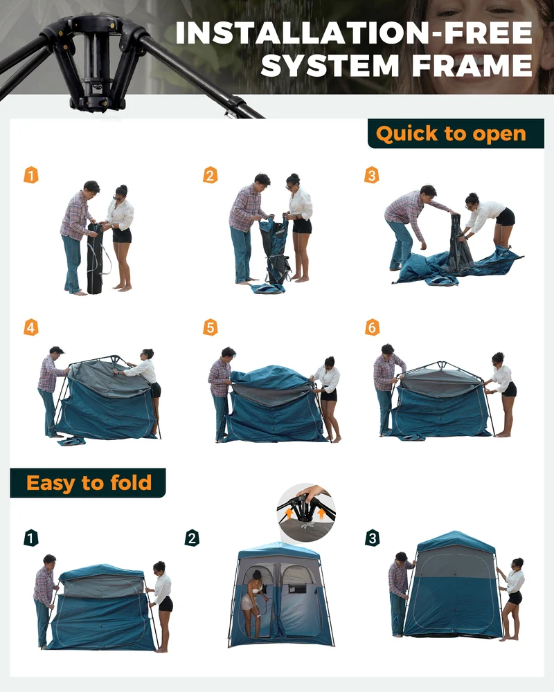 KingCamp MARASUSA Q II Double Privacy Shelter | 2-Room Pop-Up Shower Tent with UPF50+ Sun Protection