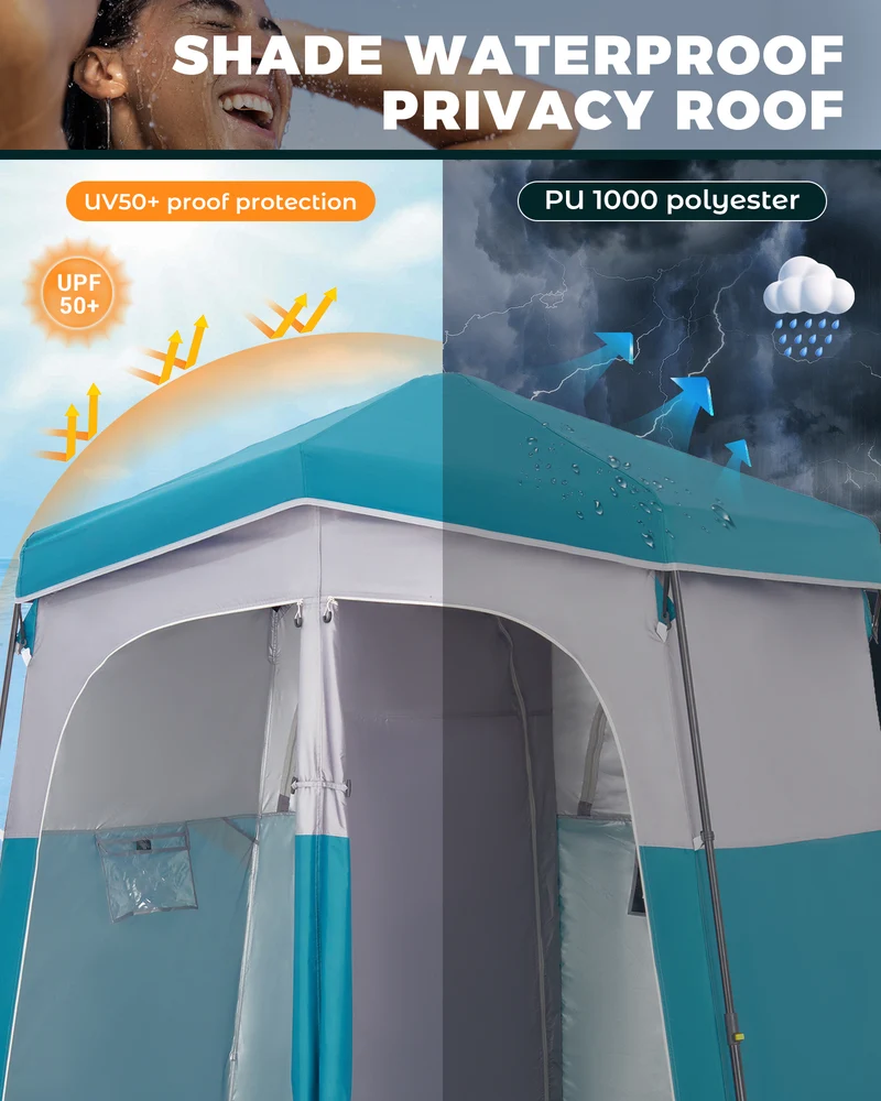 KingCamp MARASUSA Q II Double Privacy Shelter | 2-Room Pop-Up Shower Tent with UPF50+ Sun Protection