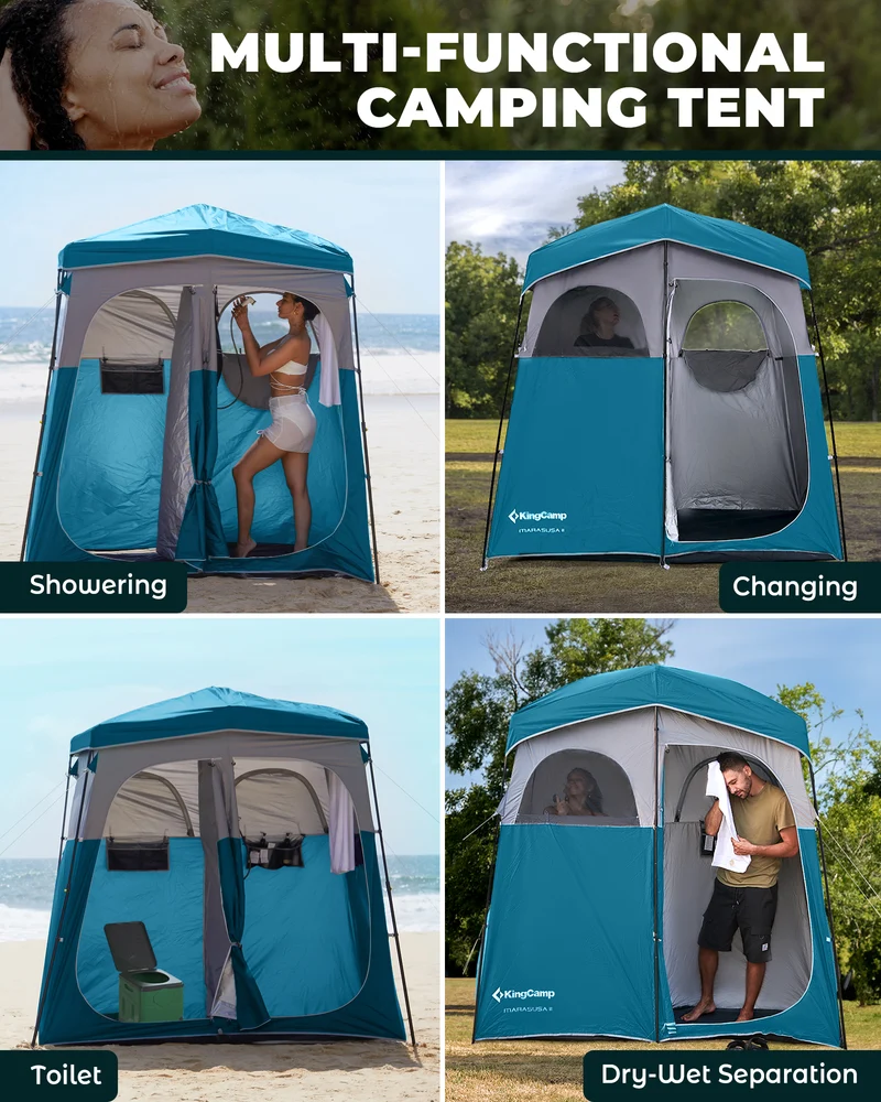 KingCamp MARASUSA Q II Double Privacy Shelter | 2-Room Pop-Up Shower Tent with UPF50+ Sun Protection