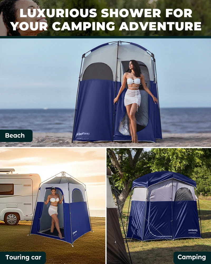 KingCamp MARASUSA Q II Double Privacy Shelter | 2-Room Pop-Up Shower Tent with UPF50+ Sun Protection