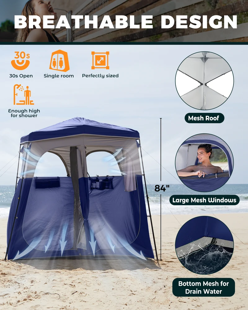 KingCamp MARASUSA Q II Double Privacy Shelter | 2-Room Pop-Up Shower Tent with UPF50+ Sun Protection