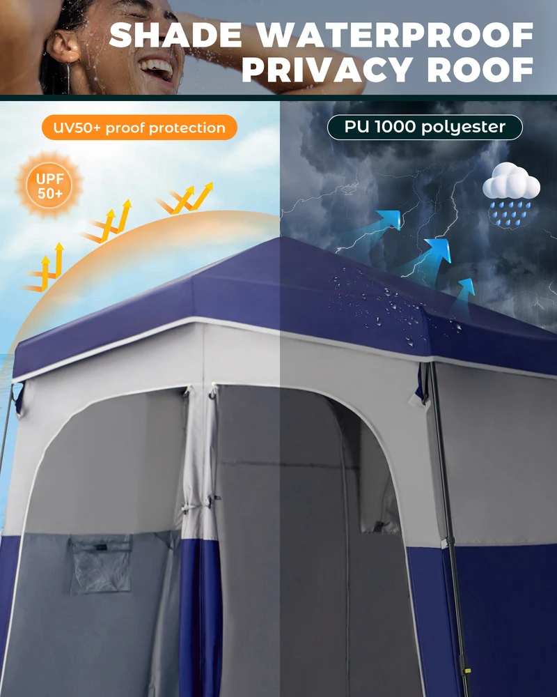 KingCamp MARASUSA Q II Double Privacy Shelter | 2-Room Pop-Up Shower Tent with UPF50+ Sun Protection