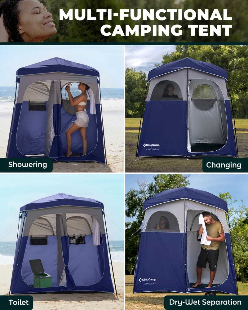 KingCamp MARASUSA Q II Double Privacy Shelter | 2-Room Pop-Up Shower Tent with UPF50+ Sun Protection