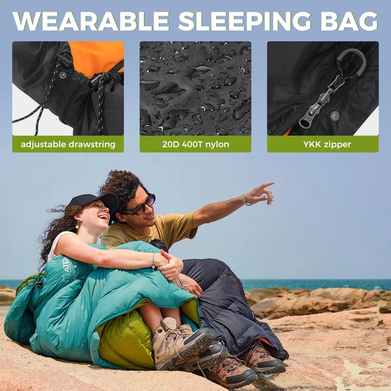 ATEPA COCOON HUG E2 400 Ultralight Coldmaster™ Down Sleeping Bag, 35°F 3-Season Backpacking Bag with Detachable Hood