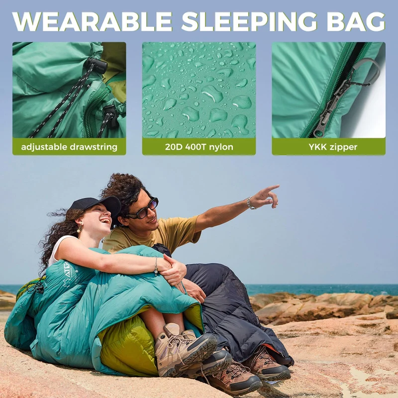 ATEPA COCOON HUG E2 400 Ultralight Coldmaster™ Down Sleeping Bag, 35°F 3-Season Backpacking Bag with Detachable Hood