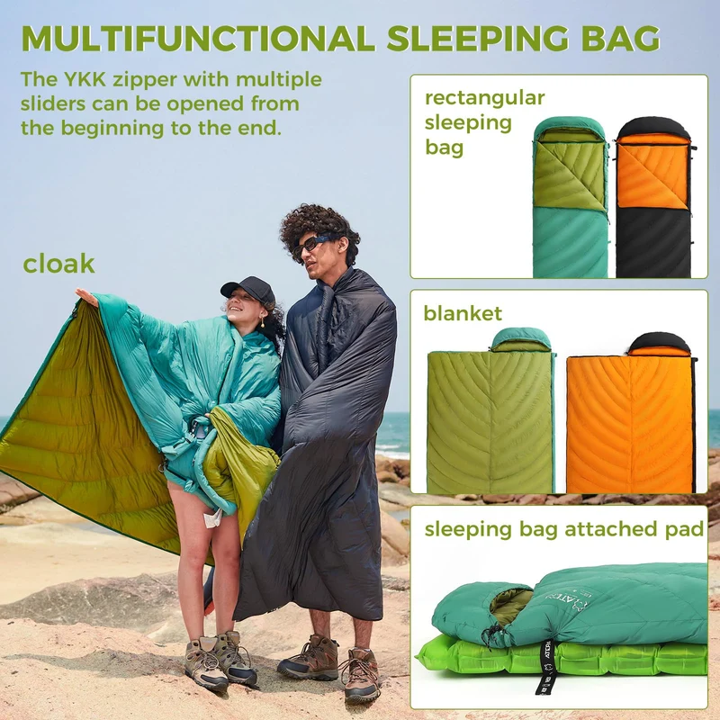 ATEPA COCOON HUG E2 400 Ultralight Coldmaster™ Down Sleeping Bag, 35°F 3-Season Backpacking Bag with Detachable Hood