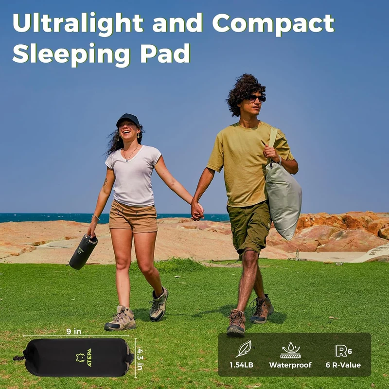 ATEPA Ultralight Insulated Sleeping Pad R Value 6 with Pump Sack