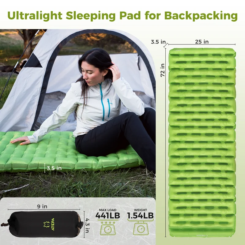 ATEPA Ultralight Insulated Sleeping Pad R Value 6 with Pump Sack