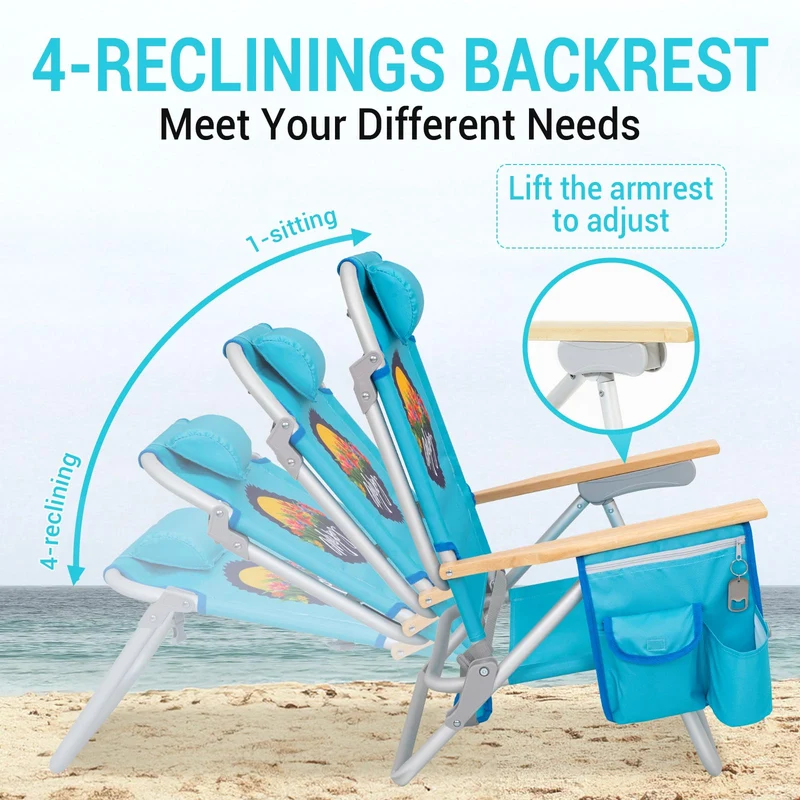 WEJOY Portable Beach Chair with 4 Positions Aluminum Camping Chair