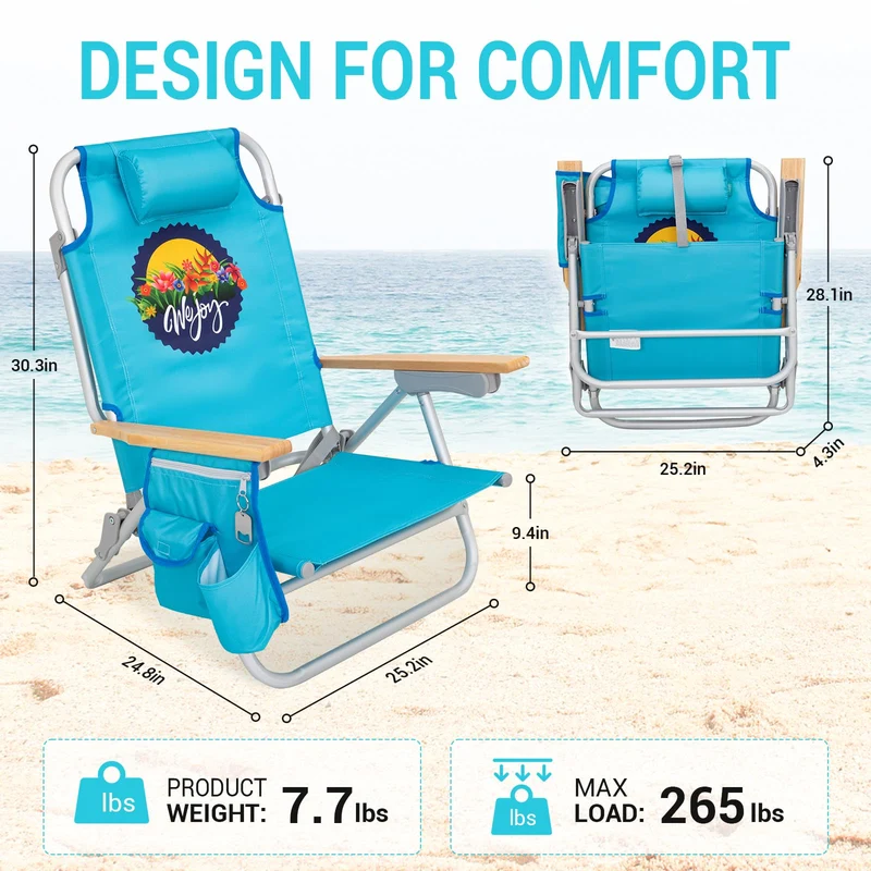 WEJOY Portable Beach Chair with 4 Positions Aluminum Camping Chair