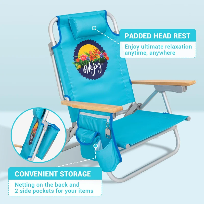 WEJOY Portable Beach Chair with 4 Positions Aluminum Camping Chair