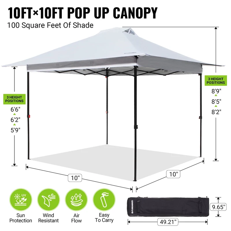 FUNDANGO 10x10ft Heavy-Duty Pop Up Outdoor Canopy Tent Sun Shelter Tent