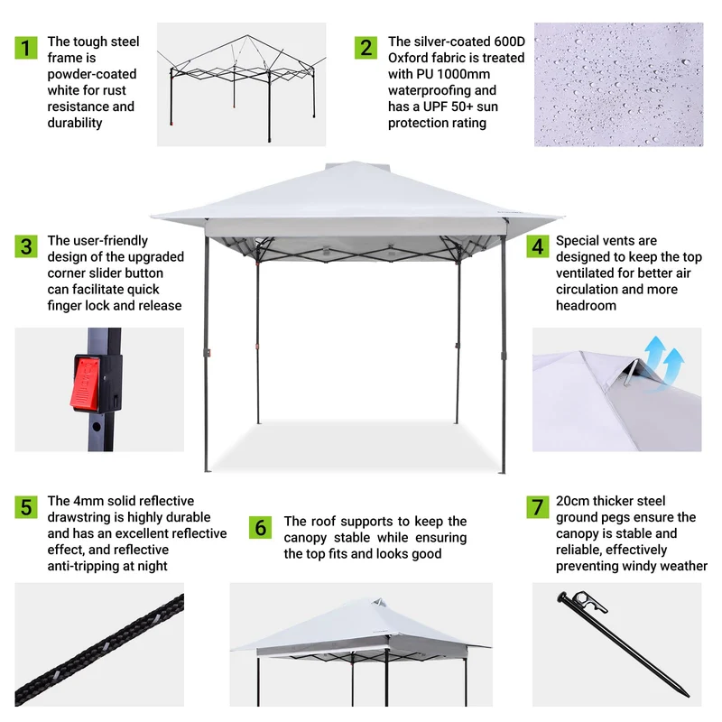 FUNDANGO 10x10ft Heavy-Duty Pop Up Outdoor Canopy Tent Sun Shelter Tent
