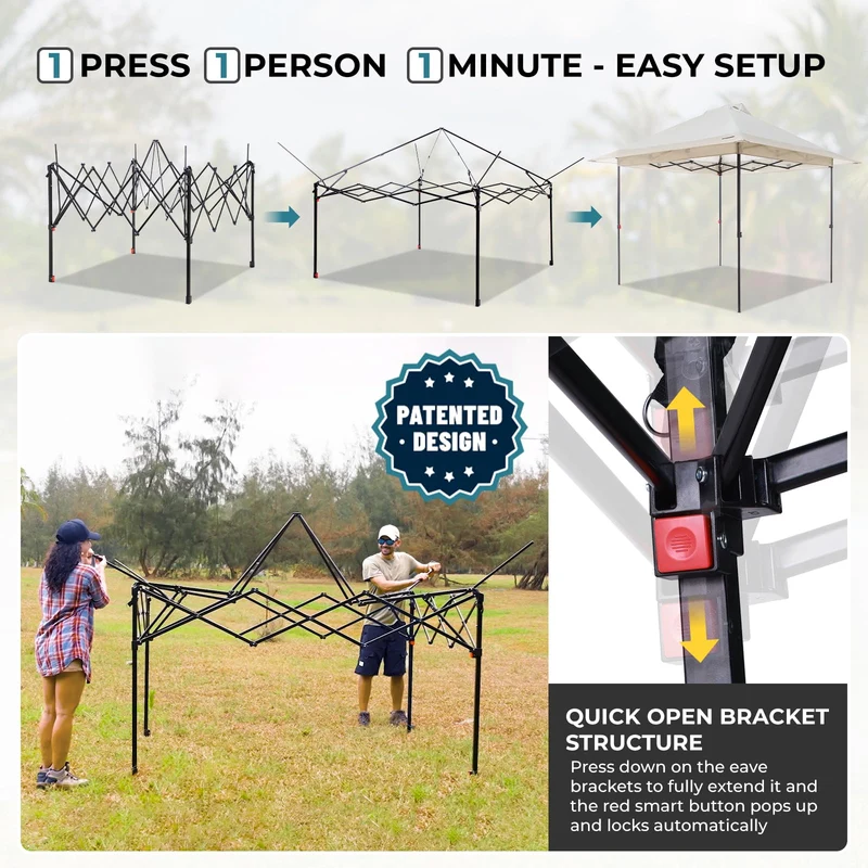 FUNDANGO 10x10ft Heavy-Duty Pop Up Outdoor Canopy Tent Sun Shelter Tent