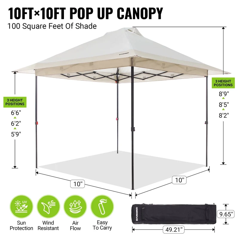 FUNDANGO 10x10ft Heavy-Duty Pop Up Outdoor Canopy Tent Sun Shelter Tent
