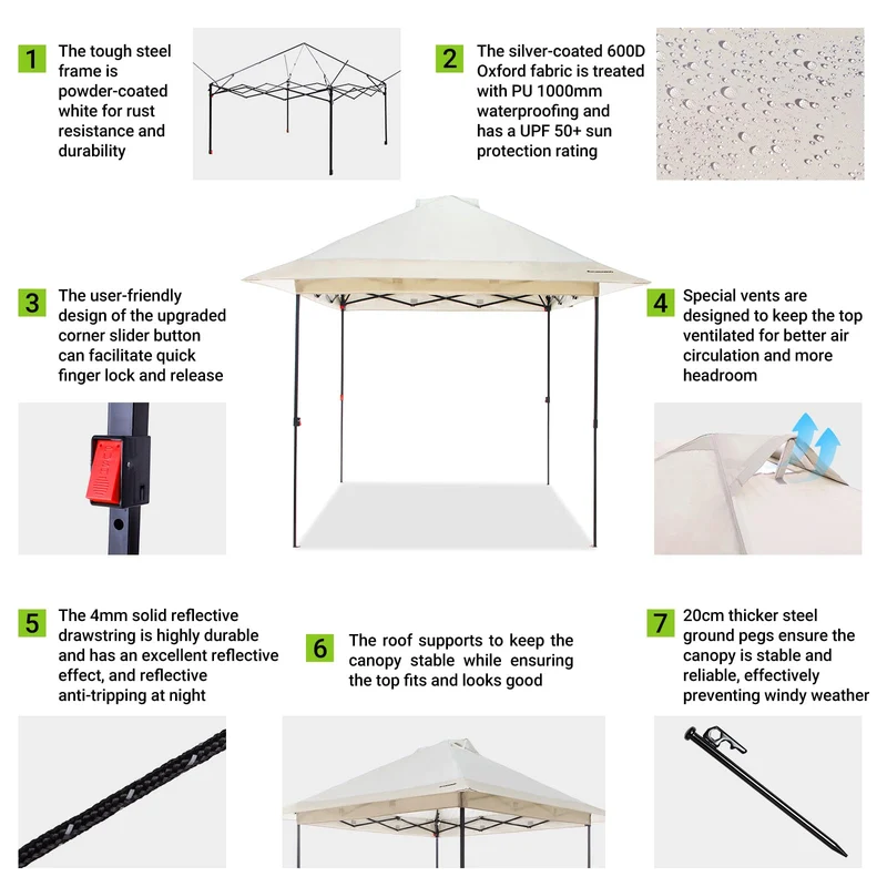 FUNDANGO 10x10ft Heavy-Duty Pop Up Outdoor Canopy Tent Sun Shelter Tent