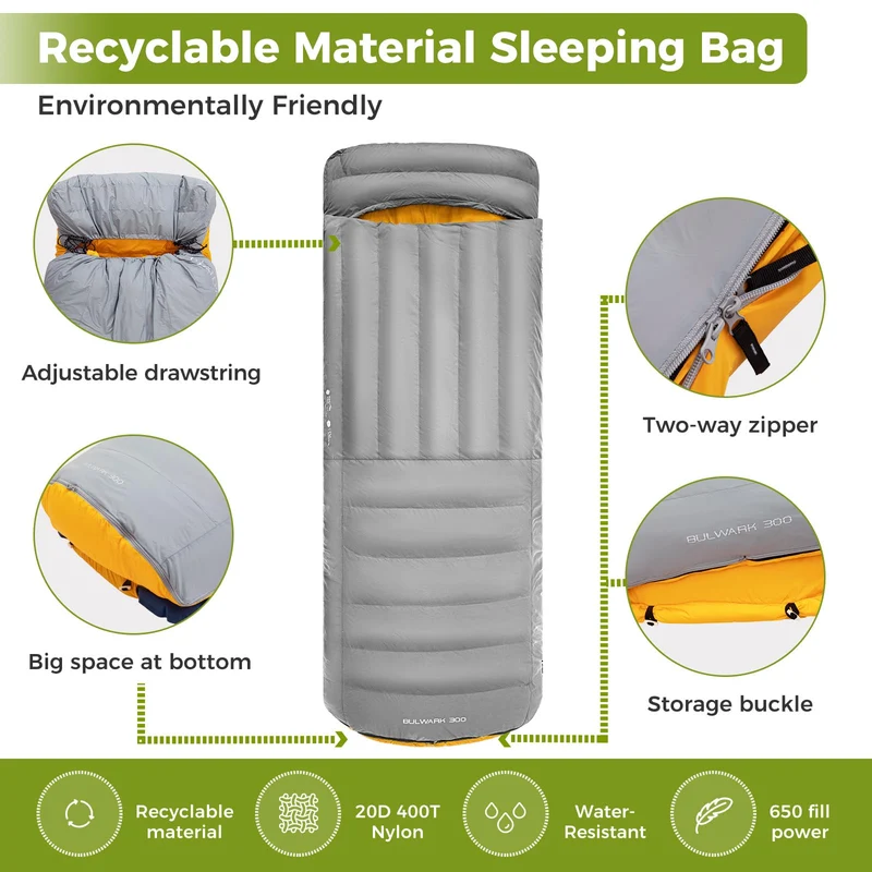 ATEPA BULWARK 300 Down Sleeping Bag-Envelope With Hood 53.6°F to 26.6°F
