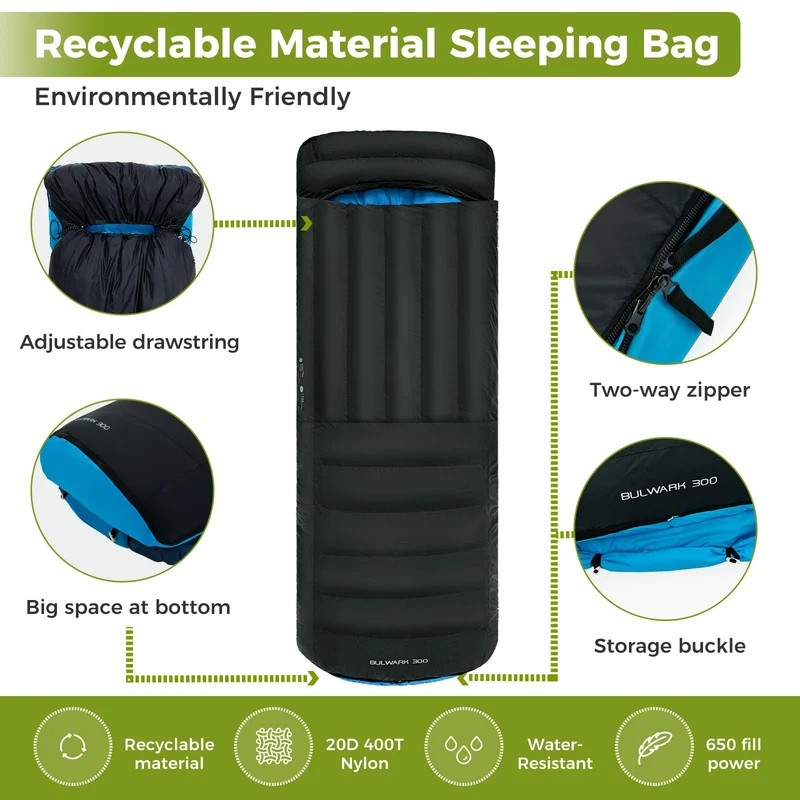 ATEPA BULWARK 300 Down Sleeping Bag-Envelope With Hood 53.6°F to 26.6°F