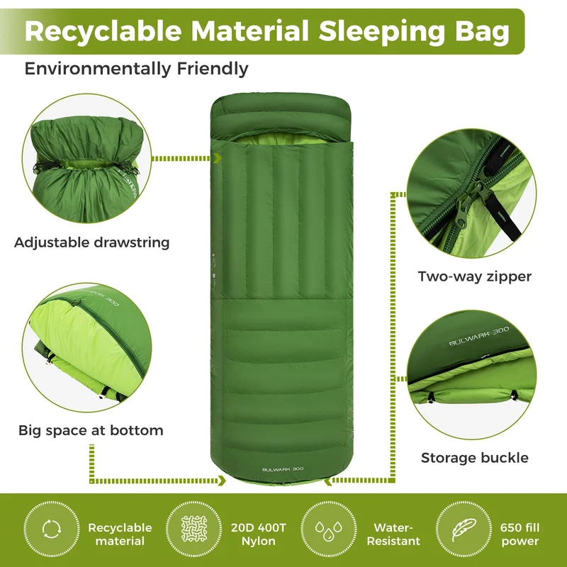 ATEPA BULWARK 300 Down Sleeping Bag-Envelope With Hood 53.6°F to 26.6°F