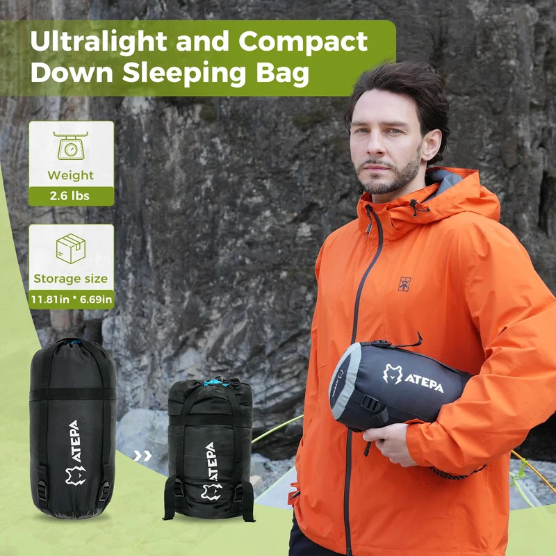 ATEPA BULWARK 300 Down Sleeping Bag-Envelope With Hood 53.6°F to 26.6°F