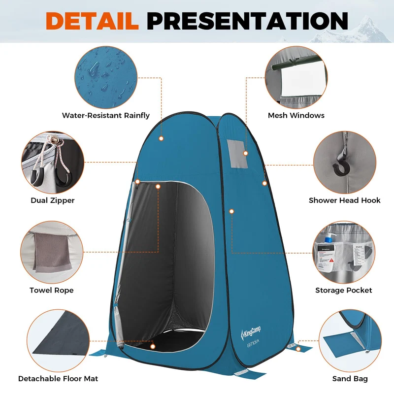 KingCamp Pop-Up Camping Shower Tent with UPF50+ Sun Protection, Portable Changing Room & Toilet Shelter for Beach, Camping & Outdoor Events