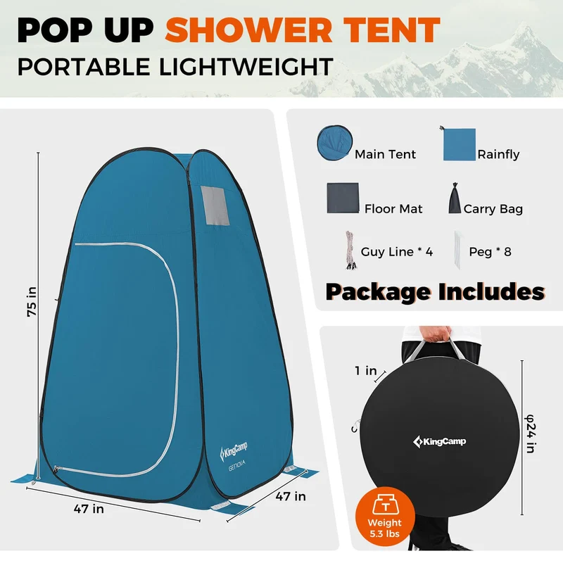 KingCamp Pop-Up Camping Shower Tent with UPF50+ Sun Protection, Portable Changing Room & Toilet Shelter for Beach, Camping & Outdoor Events